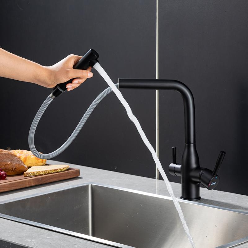 Смеситель для кухни под фильтр с выдвижным изливом Frap F4396-36, чёрный — изображение 6