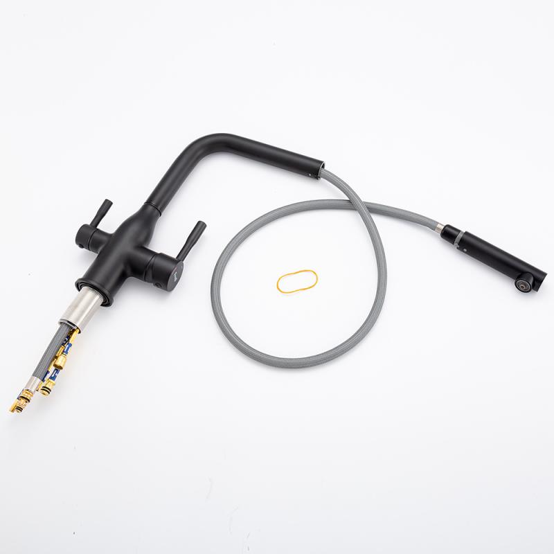 Смеситель для кухни под фильтр с выдвижным изливом Frap F4396-36, чёрный — изображение 11