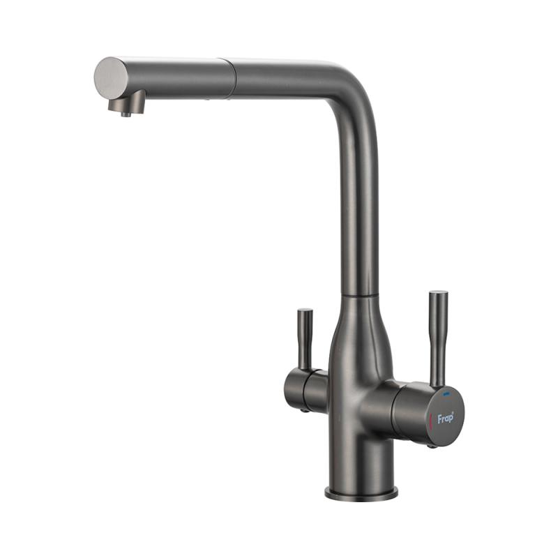 Смеситель для кухни под фильтр с выдвижным изливом Frap F4396-39, оружейная сталь