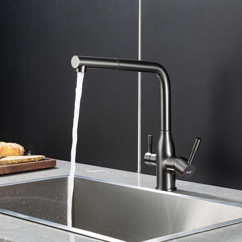Смеситель для кухни под фильтр с выдвижным изливом Frap F4396-39, оружейная сталь — изображение 3