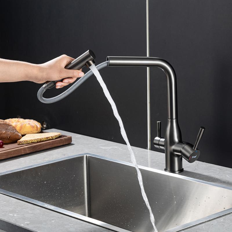 Смеситель для кухни под фильтр с выдвижным изливом Frap F4396-39, оружейная сталь — изображение 4