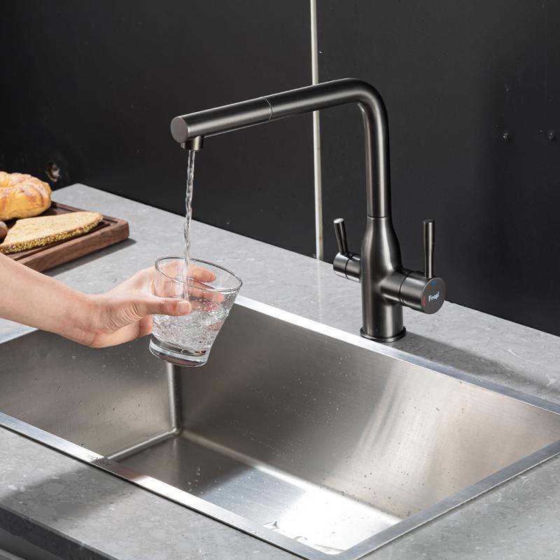 Смеситель для кухни под фильтр с выдвижным изливом Frap F4396-39, оружейная сталь — изображение 5