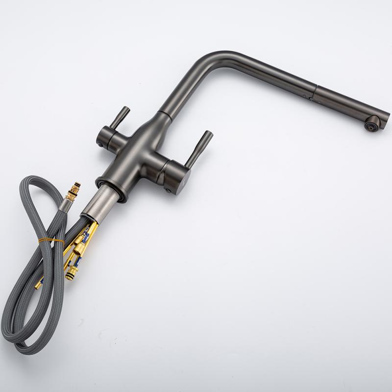 Смеситель для кухни под фильтр с выдвижным изливом Frap F4396-39, оружейная сталь — изображение 6