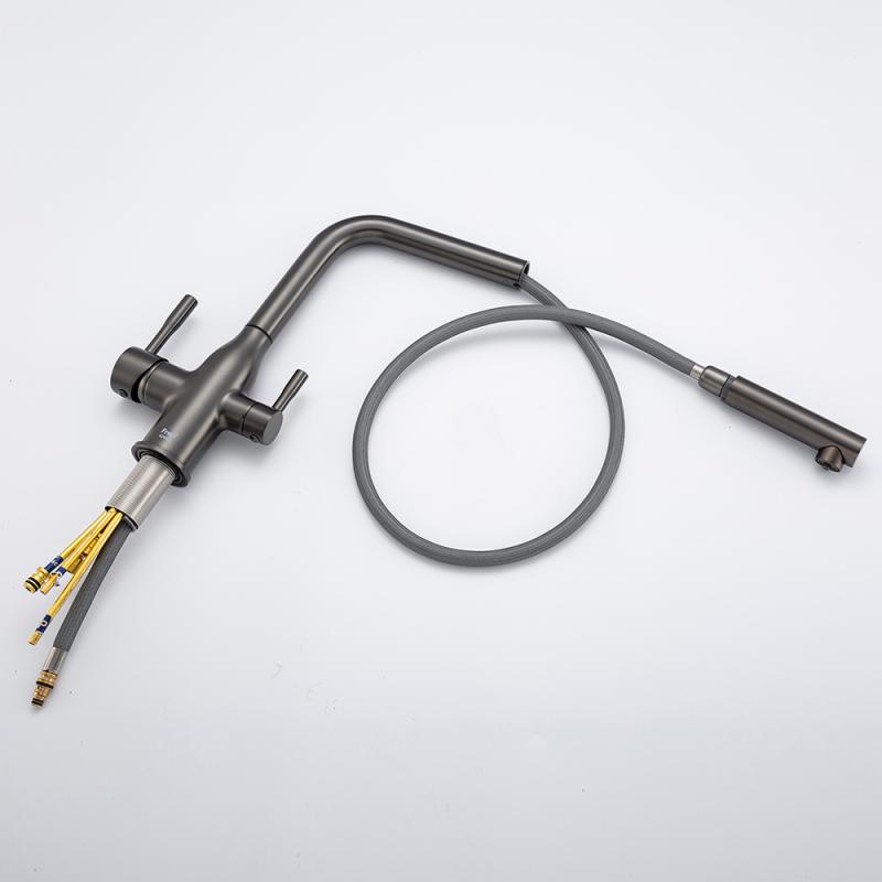 Смеситель для кухни под фильтр с выдвижным изливом Frap F4396-39, оружейная сталь — изображение 9