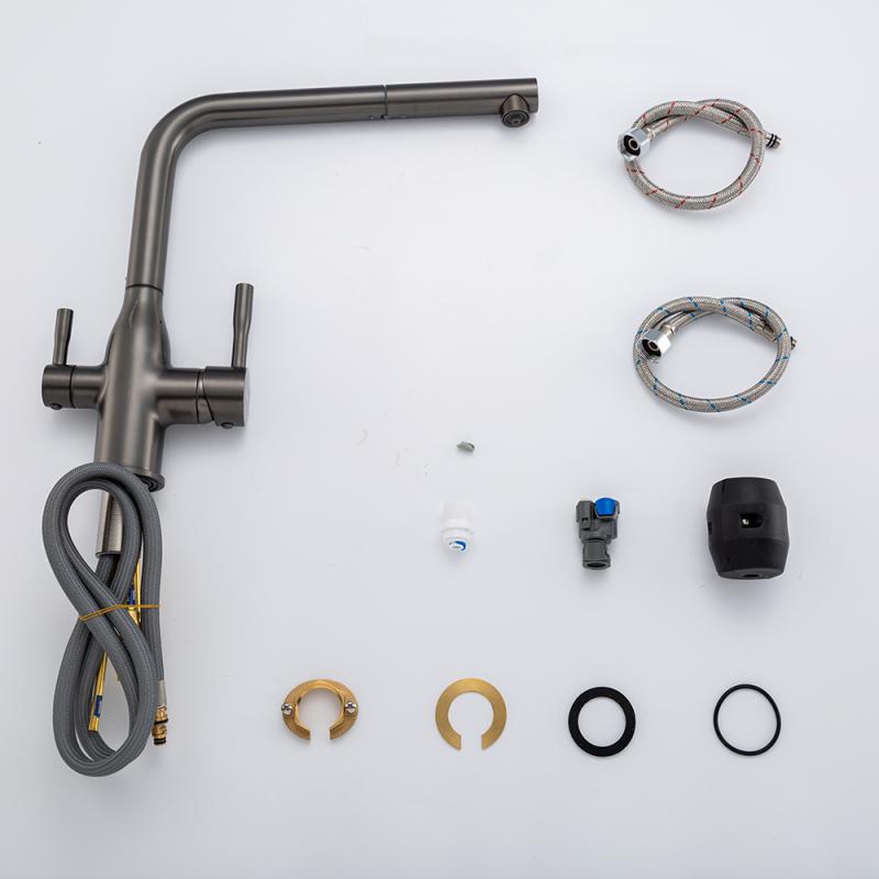 Смеситель для кухни под фильтр с выдвижным изливом Frap F4396-39, оружейная сталь — изображение 13