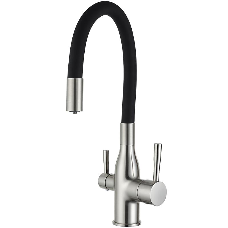 Смеситель для кухни под фильтр с гибким изливом Frap F4396-5, сатин