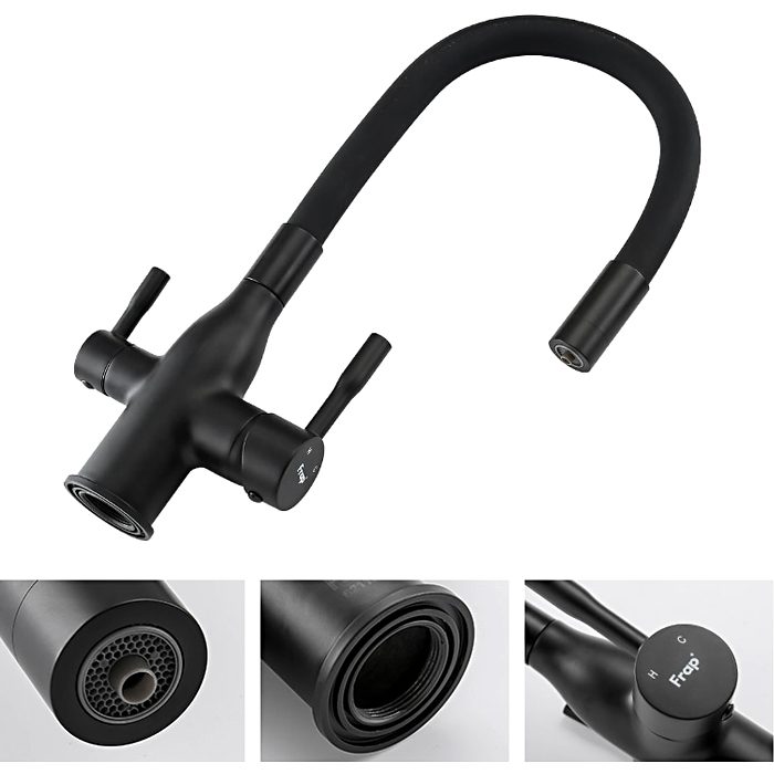 Смеситель для кухни под фильтр с гибким изливом Frap F4396-6, чёрный — изображение 3