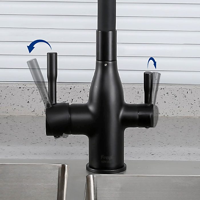 Смеситель для кухни под фильтр с гибким изливом Frap F4396-6, чёрный — изображение 5