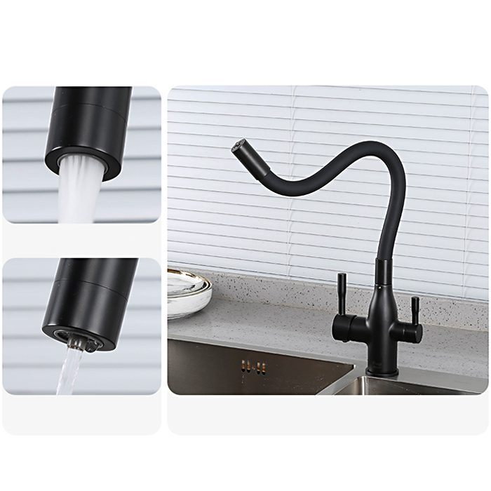 Смеситель для кухни под фильтр с гибким изливом Frap F4396-6, чёрный — изображение 6