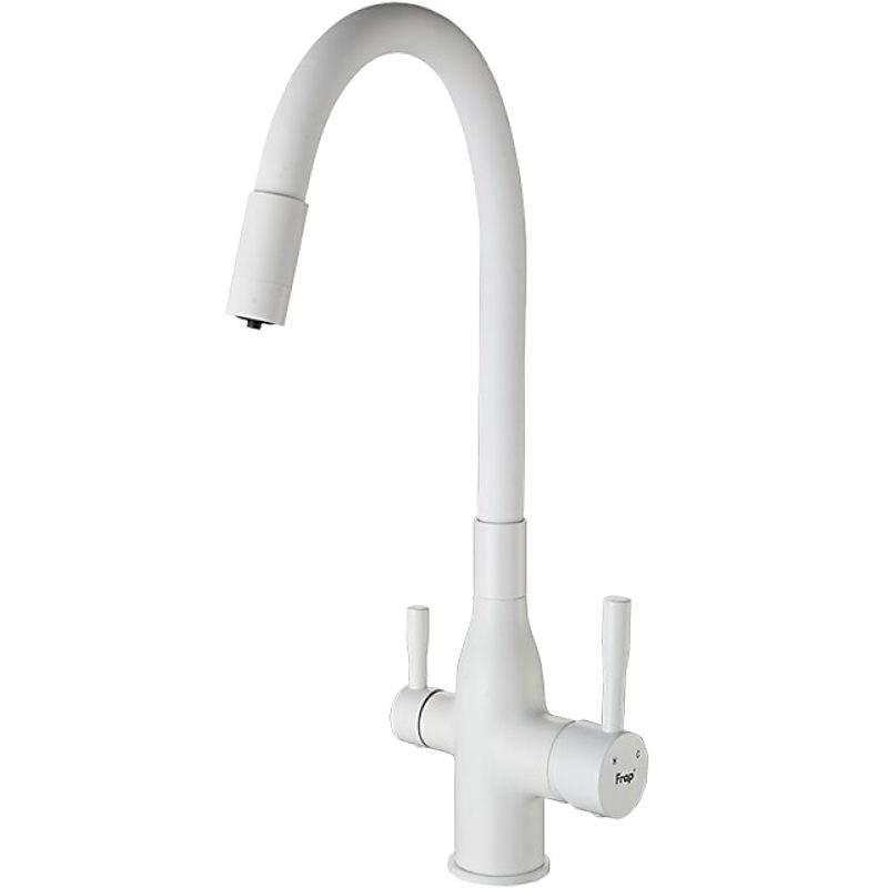 Смеситель для кухни под фильтр с гибким изливом Frap F4396-8, белый