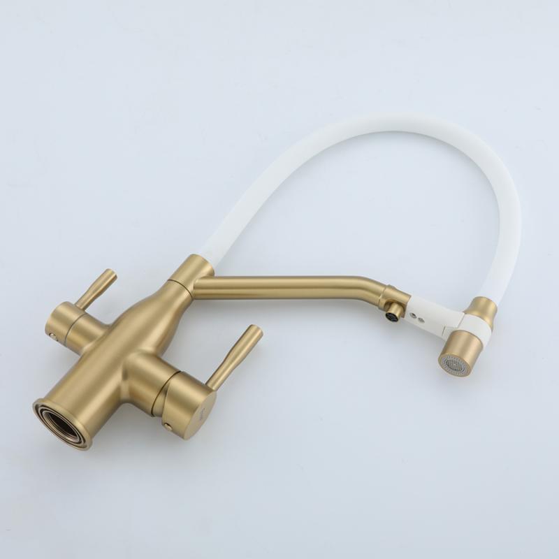 Смеситель для кухни под фильтр с гибким изливом Frap F4397-3, золотой сатин — изображение 9