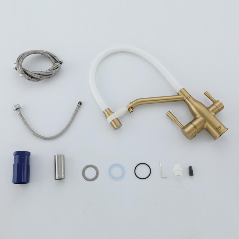 Смеситель для кухни под фильтр с гибким изливом Frap F4397-3, золотой сатин — изображение 12