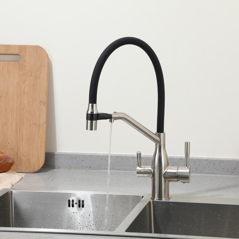 Смеситель для кухни под фильтр с гибким изливом Frap F4397-5, сатин — изображение 5