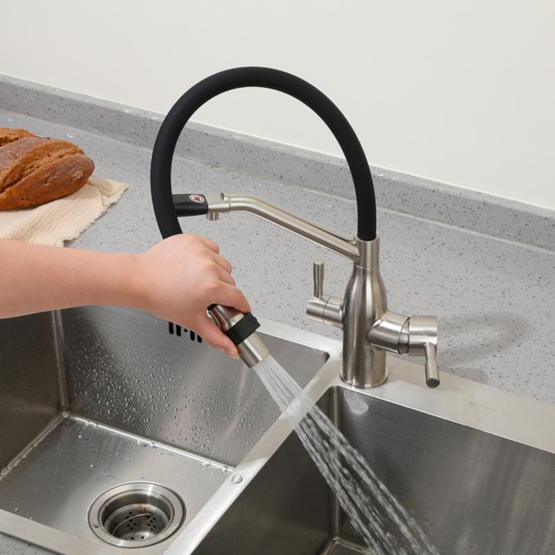 Смеситель для кухни под фильтр с гибким изливом Frap F4397-5, сатин — изображение 7