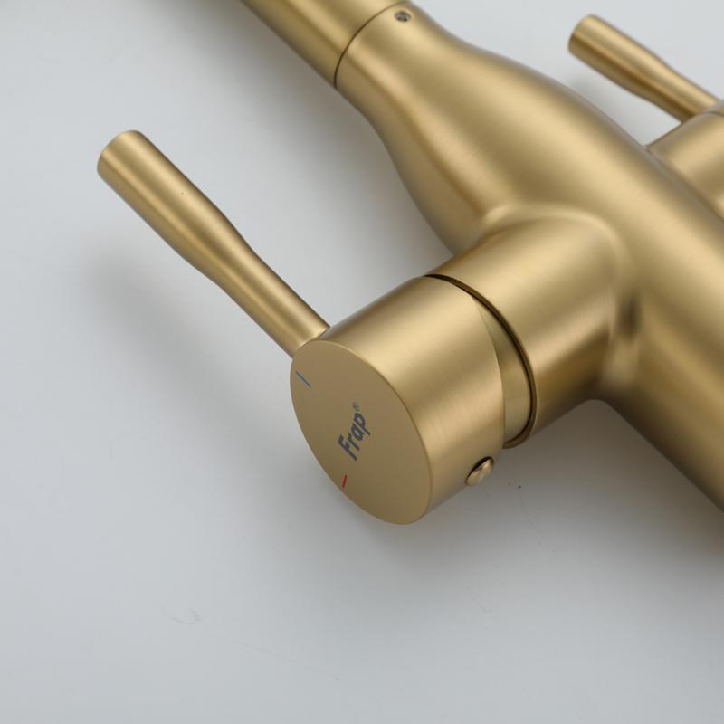 Смеситель для кухни под фильтр с гибким изливом Frap F4398-3, золотой сатин — изображение 11