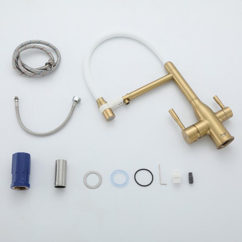 Смеситель для кухни под фильтр с гибким изливом Frap F4398-3, золотой сатин — изображение 12