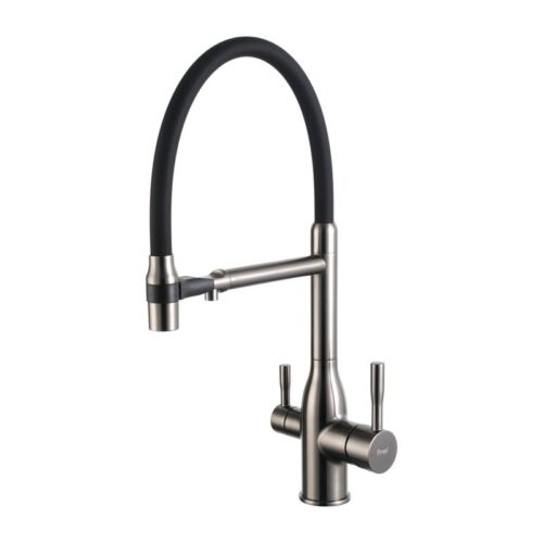 Смеситель для кухни под фильтр с гибким изливом Frap F4398-9, оружейная сталь