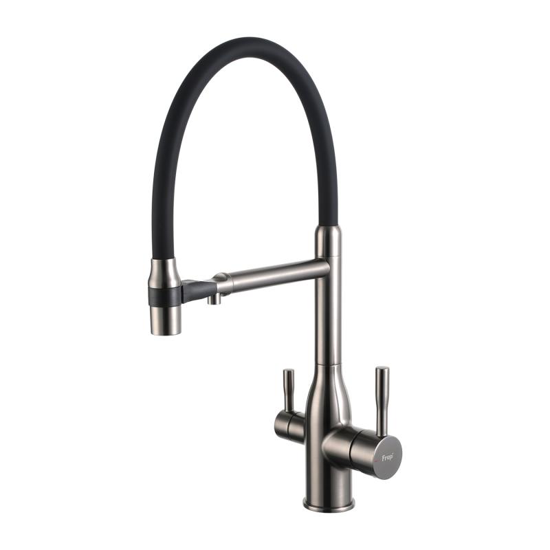 Смеситель для кухни под фильтр с гибким изливом Frap F4398-9, оружейная сталь