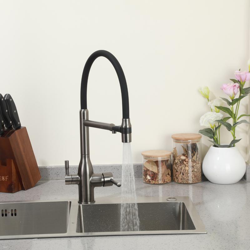 Смеситель для кухни под фильтр с гибким изливом Frap F4398-9, оружейная сталь — изображение 4