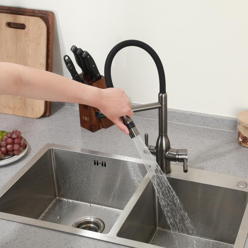 Смеситель для кухни под фильтр с гибким изливом Frap F4398-9, оружейная сталь — изображение 6