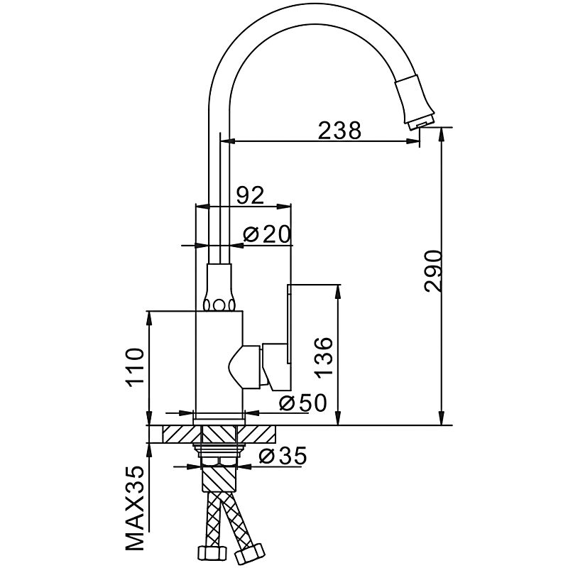Смеситель для кухни с гибким изливом Frap F4448, сатин — изображение 2