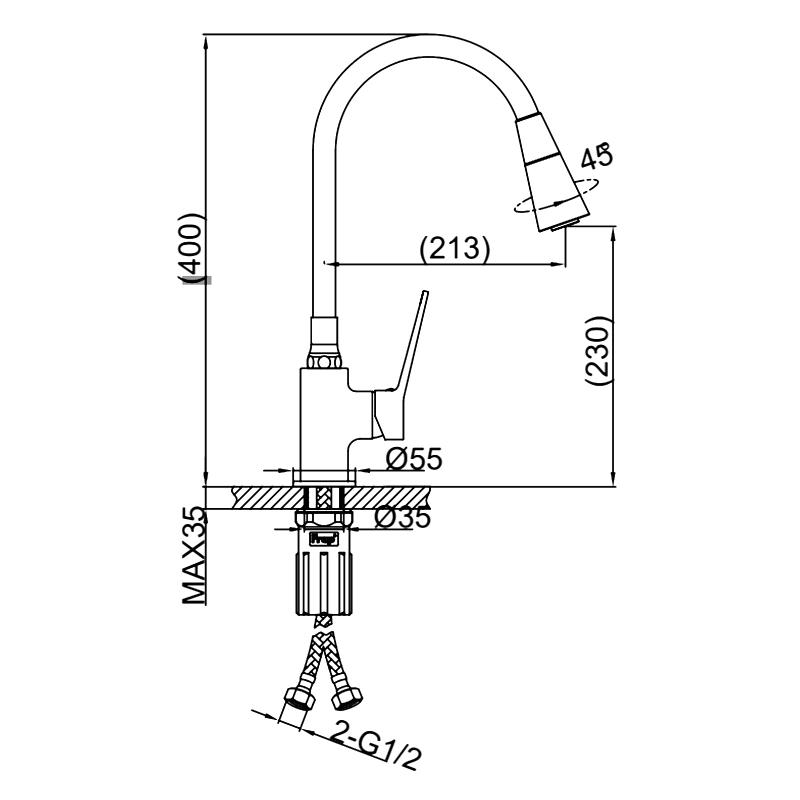 Смеситель для кухни с гибким изливом Frap F4462-9, оружейная сталь — изображение 2