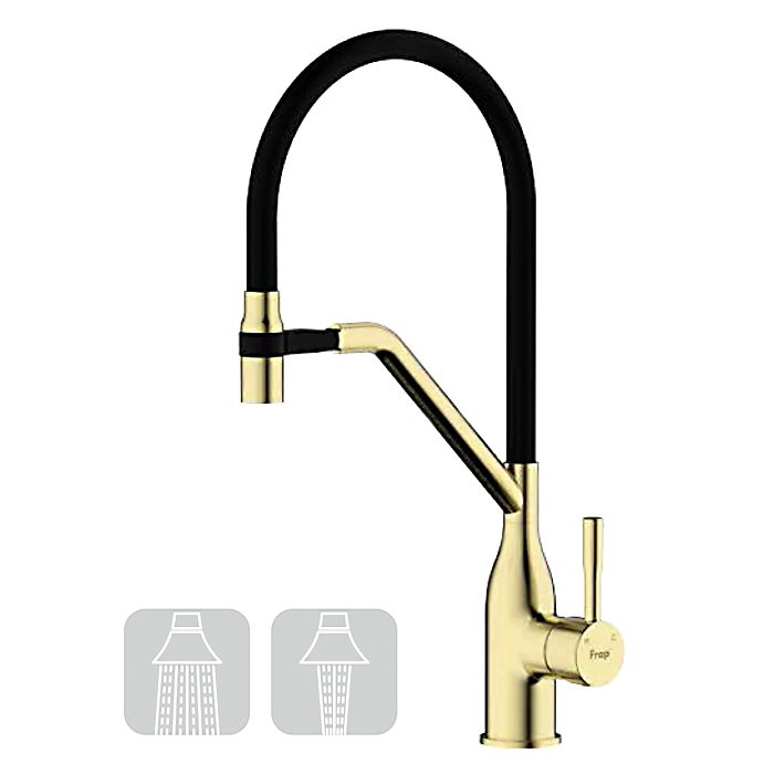 Смеситель для кухни с гибким изливом Frap F4497-3, золотой сатин