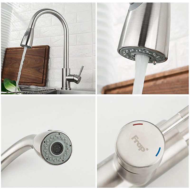 Смеситель для кухни с выдвижным изливом Frap F60899-1, сатин — изображение 8