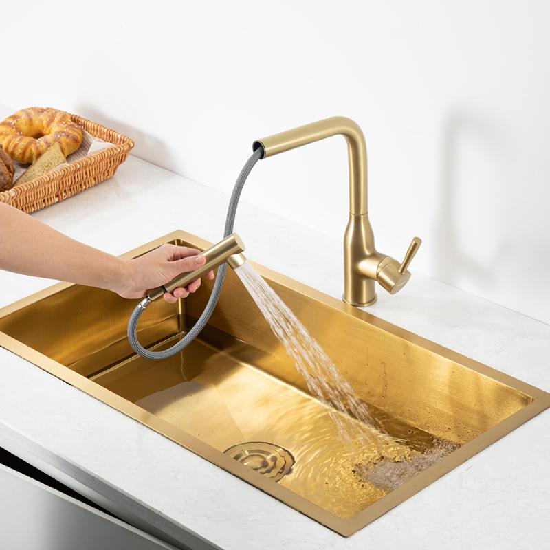 Смеситель для кухни с выдвижным изливом Frap F6096-3, золотой сатин — изображение 6