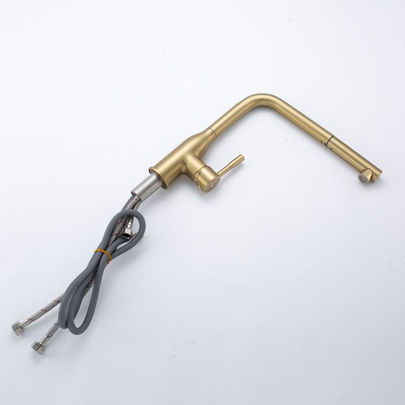 Смеситель для кухни с выдвижным изливом Frap F6096-3, золотой сатин — изображение 7