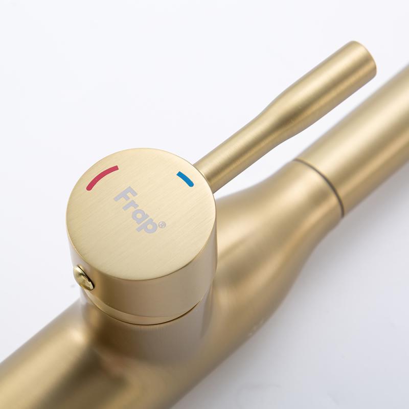 Смеситель для кухни с выдвижным изливом Frap F6096-3, золотой сатин — изображение 10