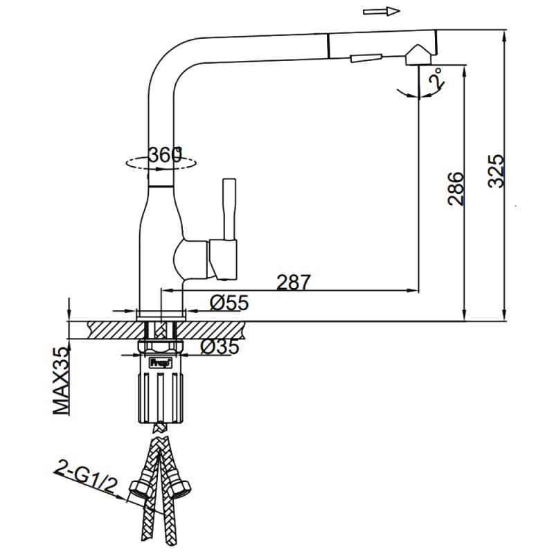 Смеситель для кухни с выдвижным изливом Frap F6096 — изображение 2