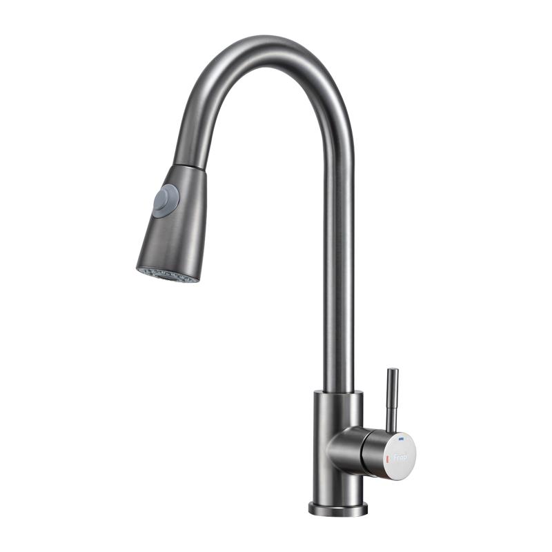 Смеситель для кухни с выдвижным изливом Frap F60991-9, оружейная сталь