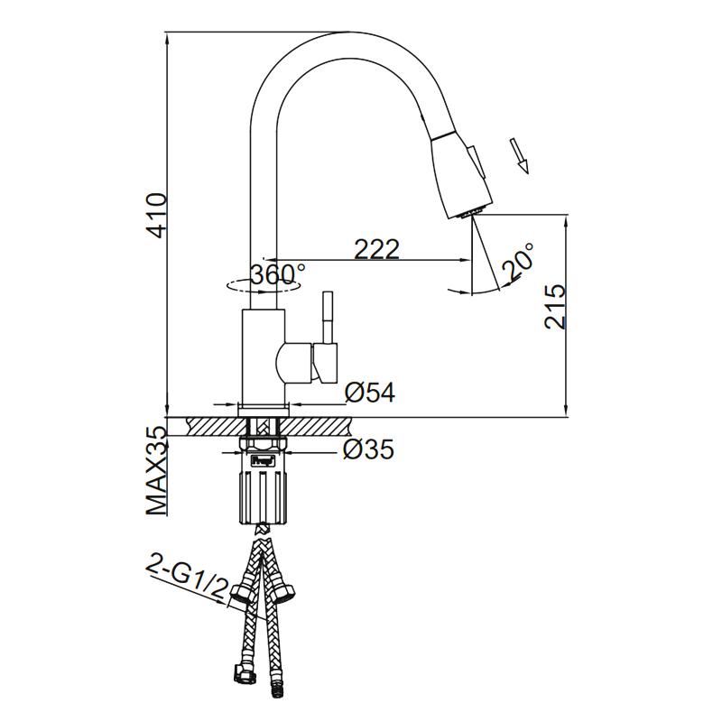 Смеситель для кухни с выдвижным изливом Frap F60991 — изображение 2