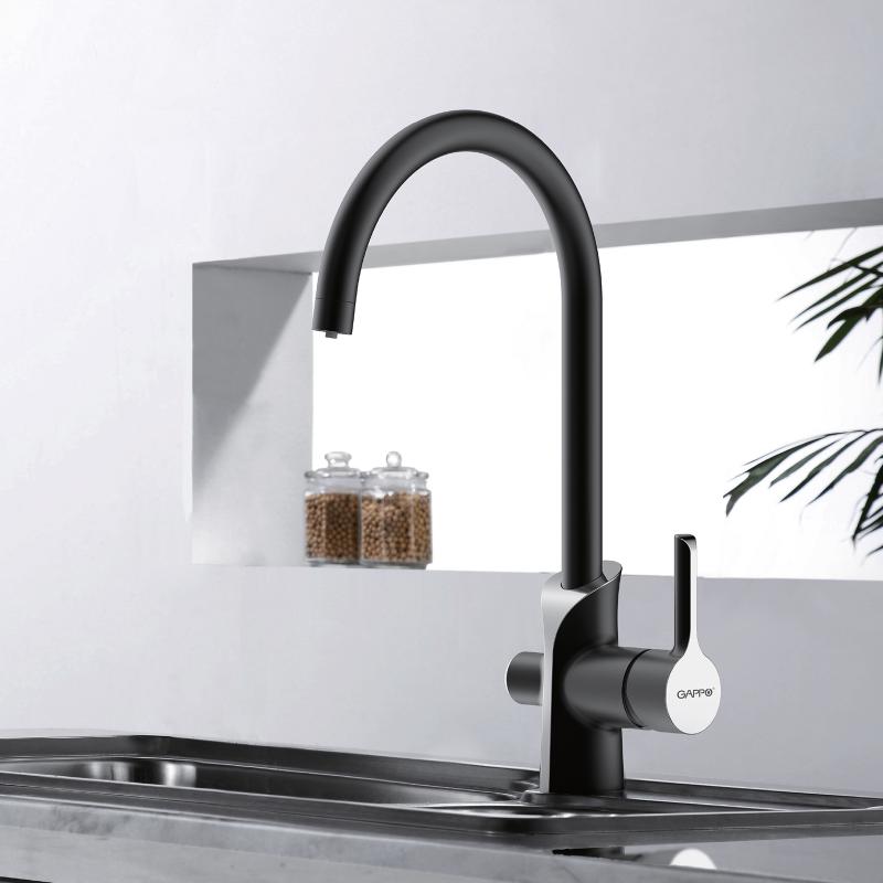 Смеситель для кухни под фильтр Gappo G4303-6, чёрный/хром — изображение 3