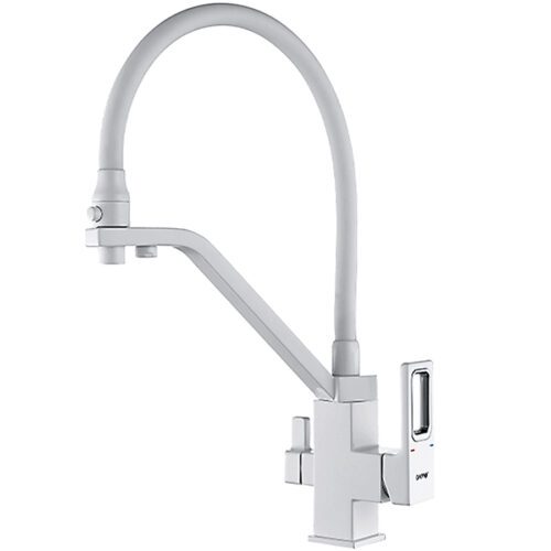 Смеситель для кухни под фильтр с гибким изливом Gappo G4317-8, белый/хром