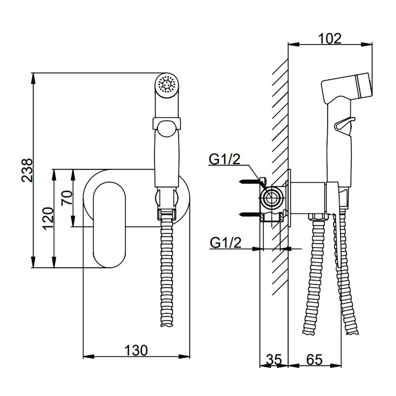Смеситель скрытого монтажа для гигиенического душа Frap F2085-9, оружейная сталь — изображение 2