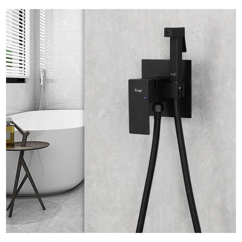 Смеситель скрытого монтажа для гигиенического душа Frap F72802-6, чёрный — изображение 3