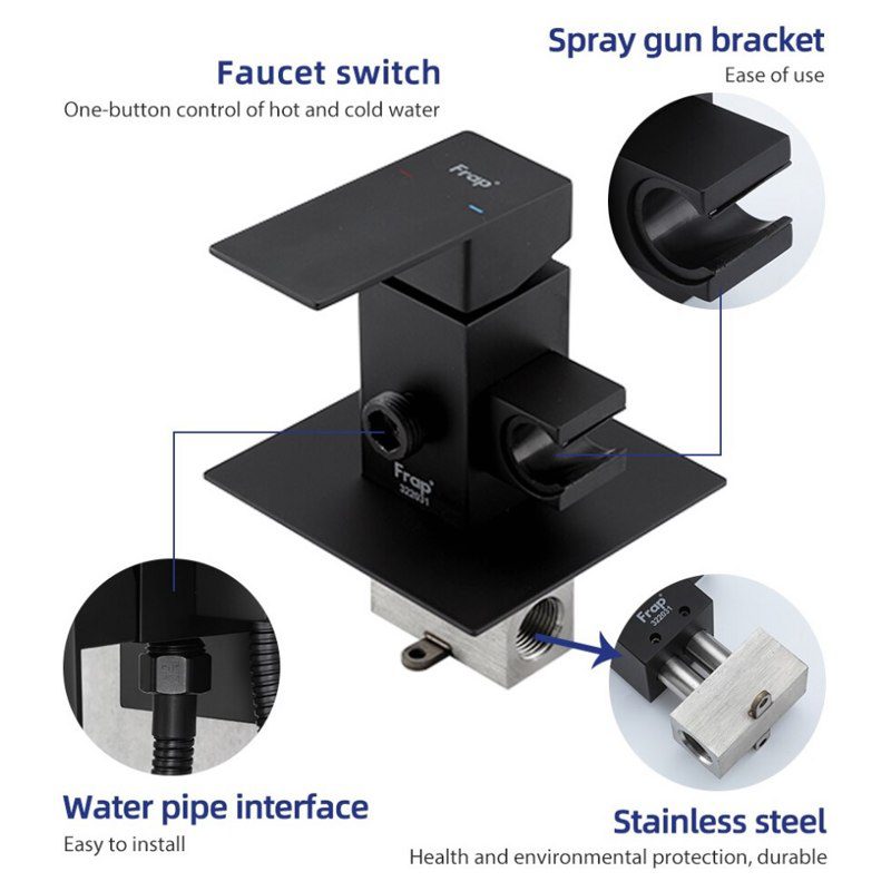 Смеситель скрытого монтажа для гигиенического душа Frap F72802-6, чёрный — изображение 5