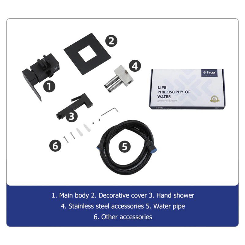 Смеситель скрытого монтажа для гигиенического душа Frap F72802-6, чёрный — изображение 7