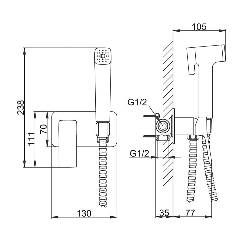 Смеситель скрытого монтажа для гигиенического душа Frap F2084-9, оружейная сталь — изображение 2