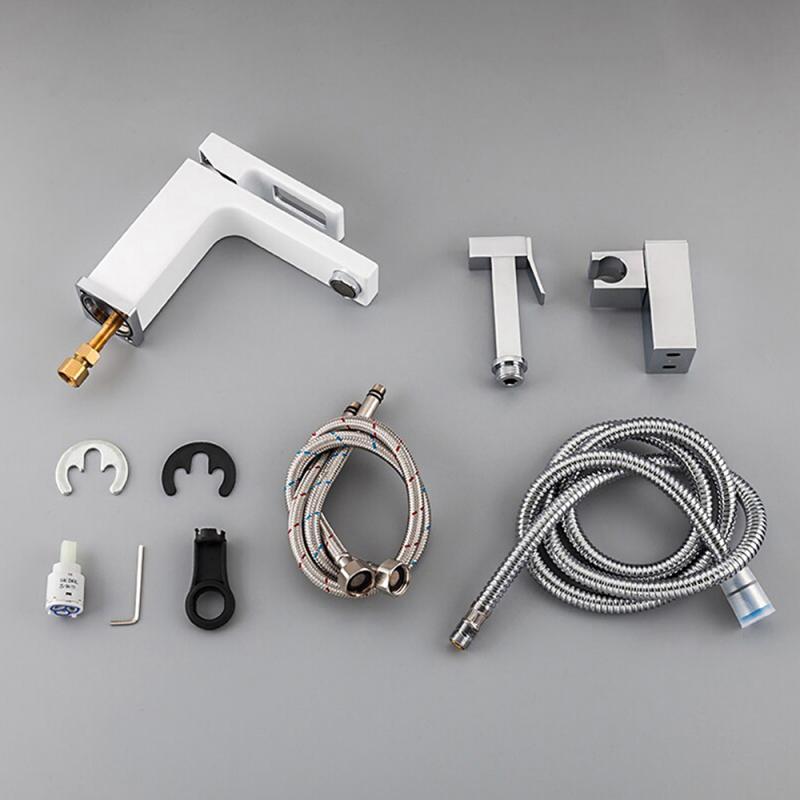 Смеситель для умывальника с гигиеническим душем Gappo G1017-1, белый/хром — изображение 5