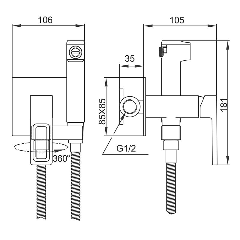 Смеситель скрытого монтажа для гигиенического душа Gappo G7217-1, хром — изображение 2