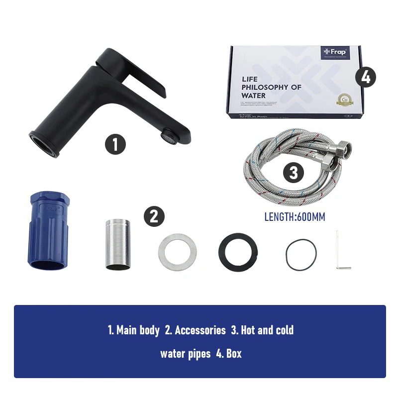 Смеситель для умывальника Frap F10806-6, чёрный — изображение 8