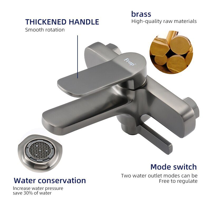 Смеситель для ванны Frap F3262-9, оружейная сталь — изображение 2