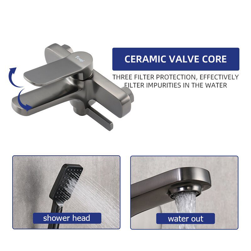 Смеситель для ванны Frap F3262-9, оружейная сталь — изображение 5