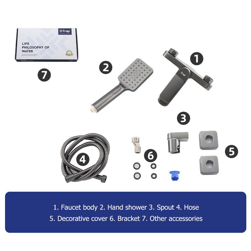 Смеситель для ванны Frap F3262-9, оружейная сталь — изображение 6