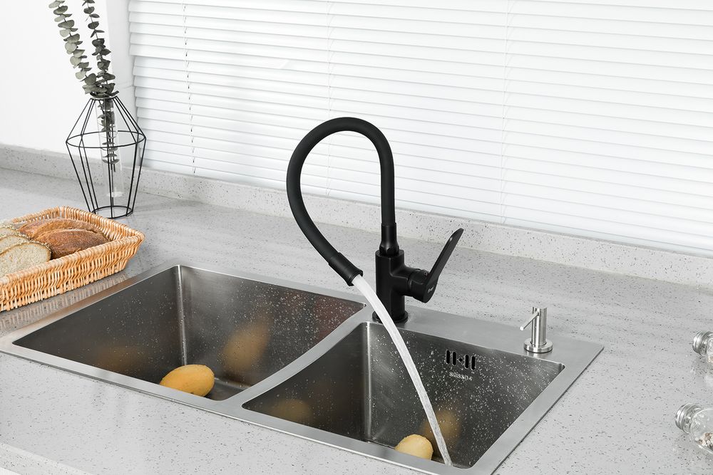 Смеситель для кухни с гибким изливом Frap F4462, чёрный — изображение 7