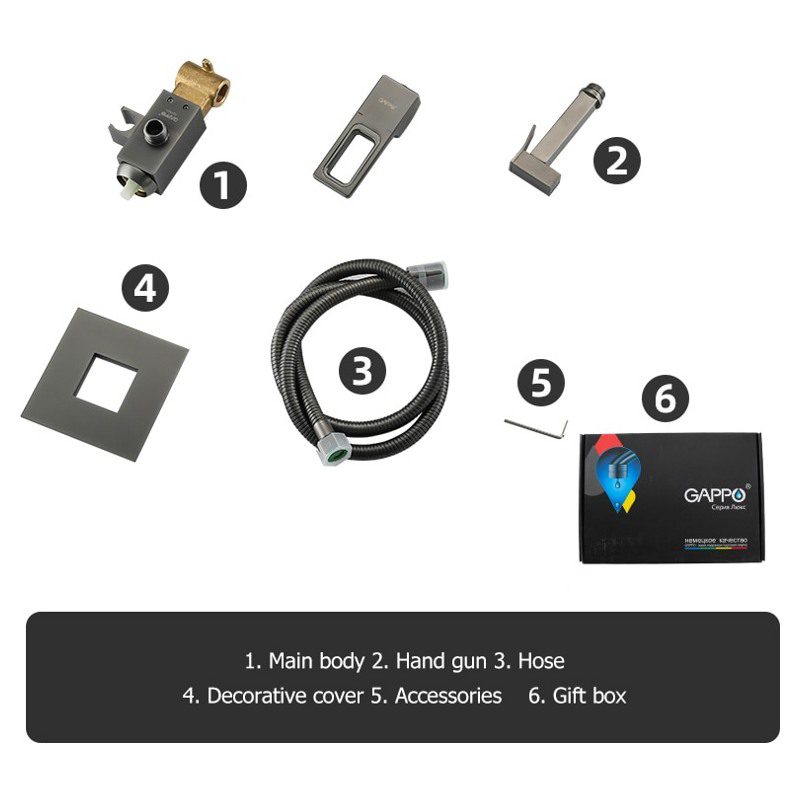 Смеситель скрытого монтажа для гигиенического душа Gappo G7217-9, оружейная сталь — изображение 7