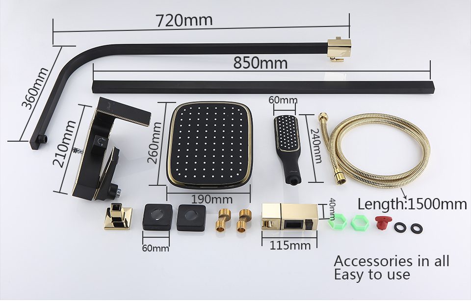Душевая система Faop A2406-6, чёрный/золото — изображение 14